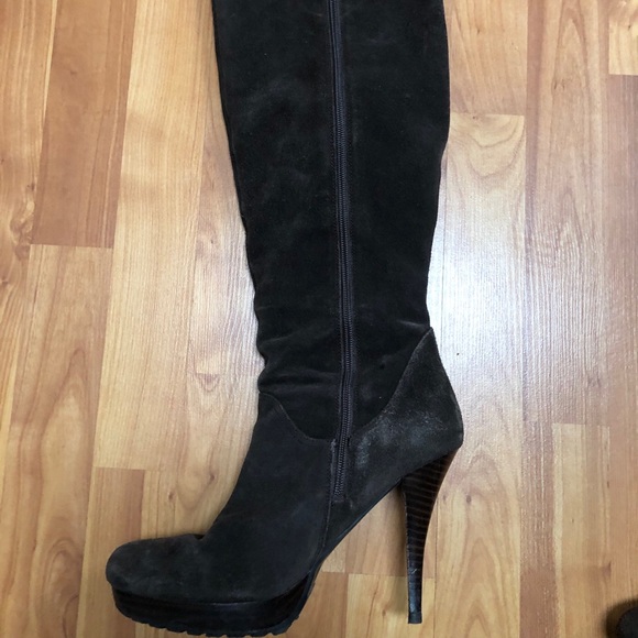 Guess Dark Brown Suede Heeled Boots - Picture 6 of 12